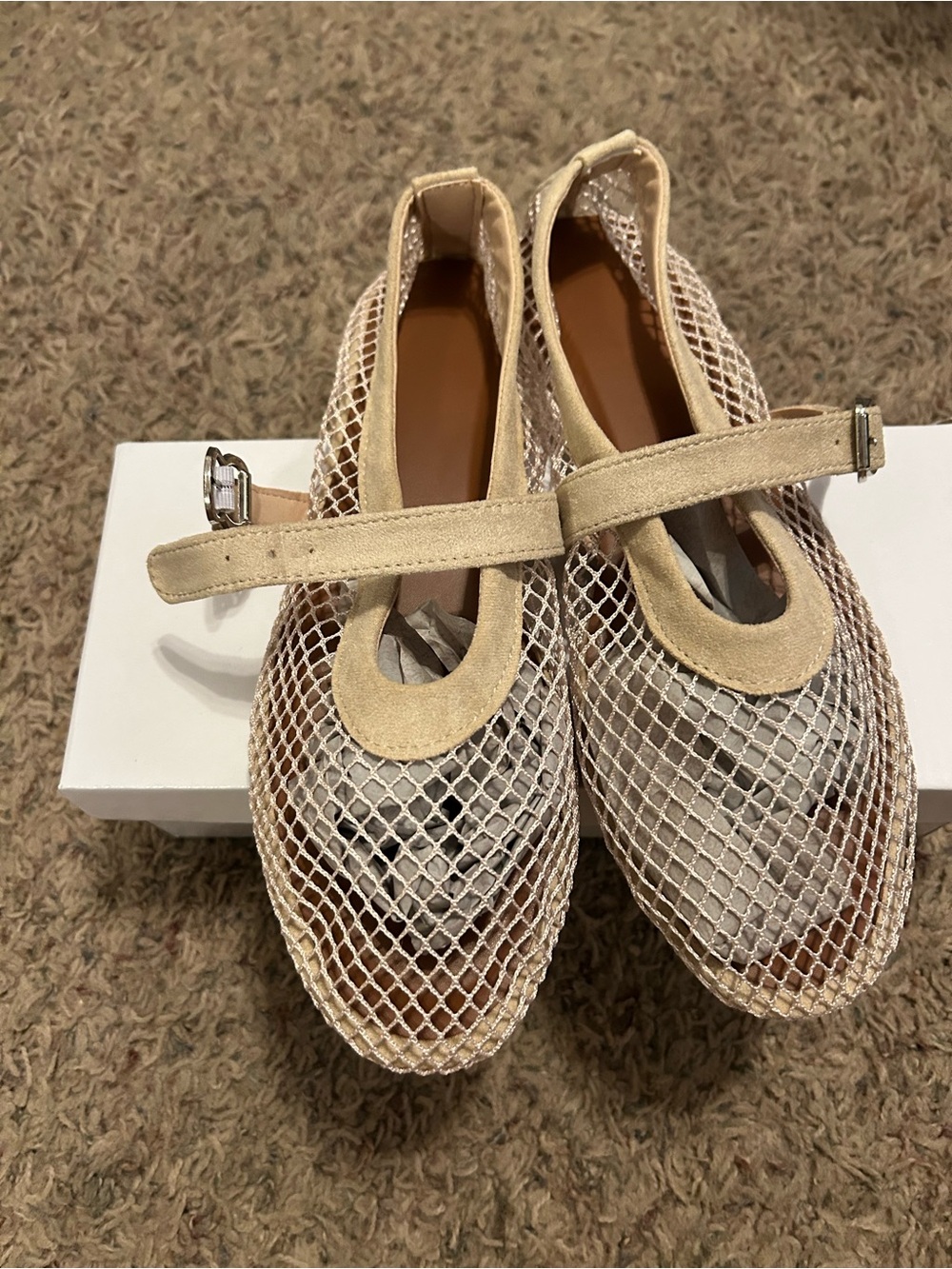 Dream Pairs Beige Mesh Mary Jane Flats with Strap